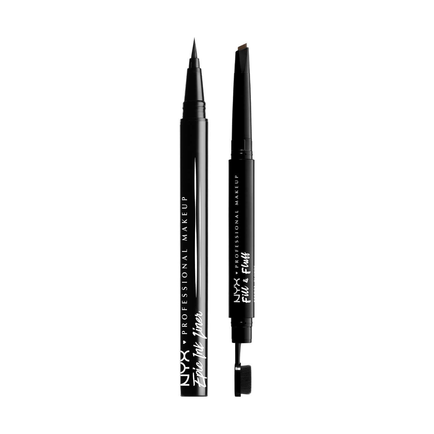 NYX PROFESSIONAL MAKEUP Epic Ink Liner, Waterproof Liquid Eyeliner (Black) + Fill & Fluff Eyebrow Pomade Pencil (Ash Brown)