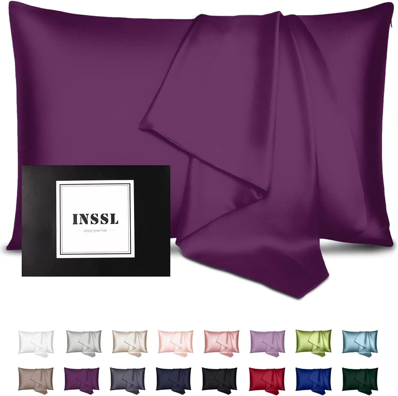 INSSL Mulberry Silk Pillowcase for Hair and Skin Health, Natural Silk Pillow Cover with Hidden Zipper Both Side Silk1 pcs (Dark Purple, Standard 20"x26")