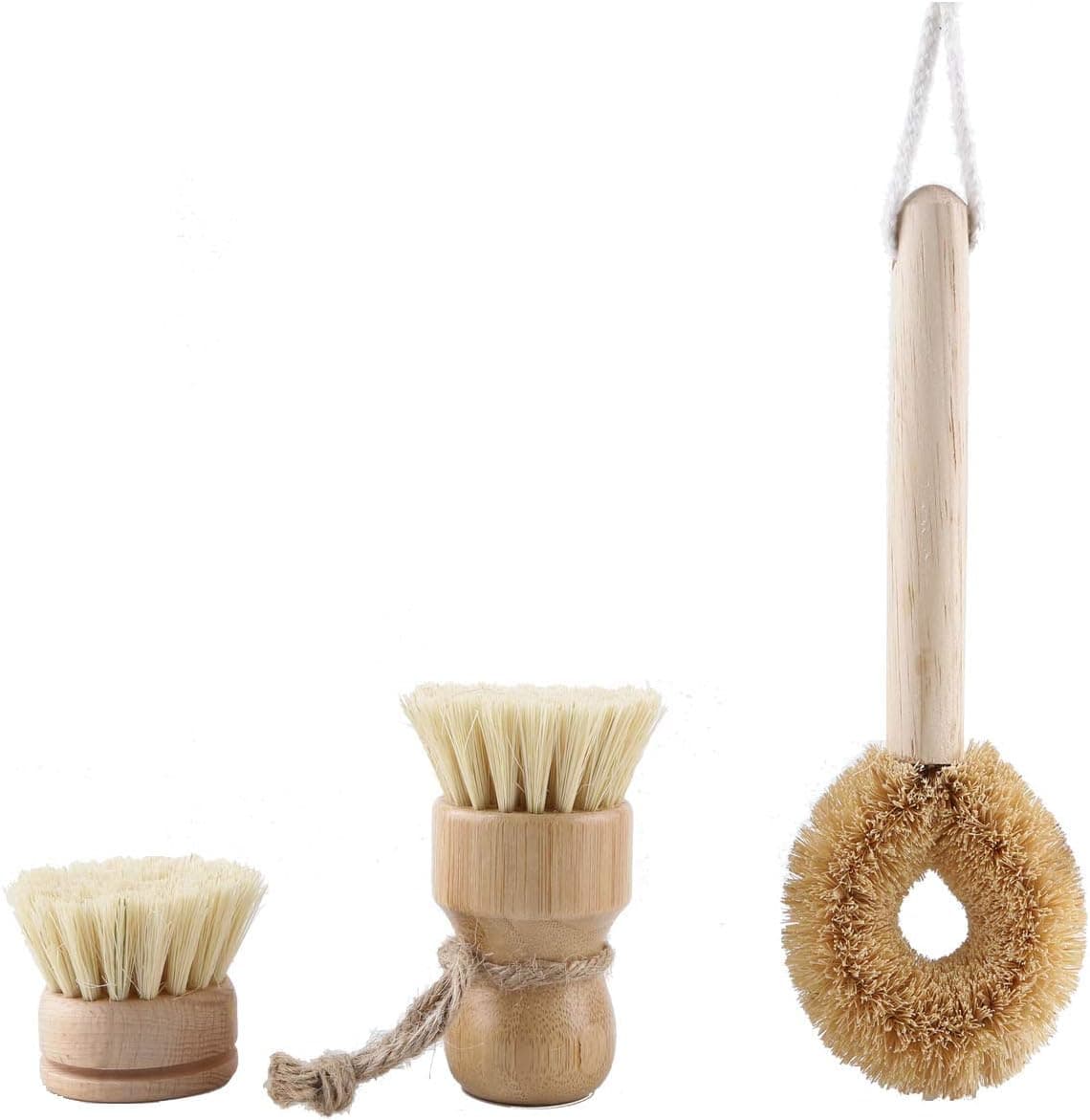 Vegetable Brush, Kitchen Dish Scrub Brush Can Be Use On Sink, Potato Scrubber of Mushroom Brush Vegetable Scrubber Dish Brush With Handle3 Pieces of Sisal Brush