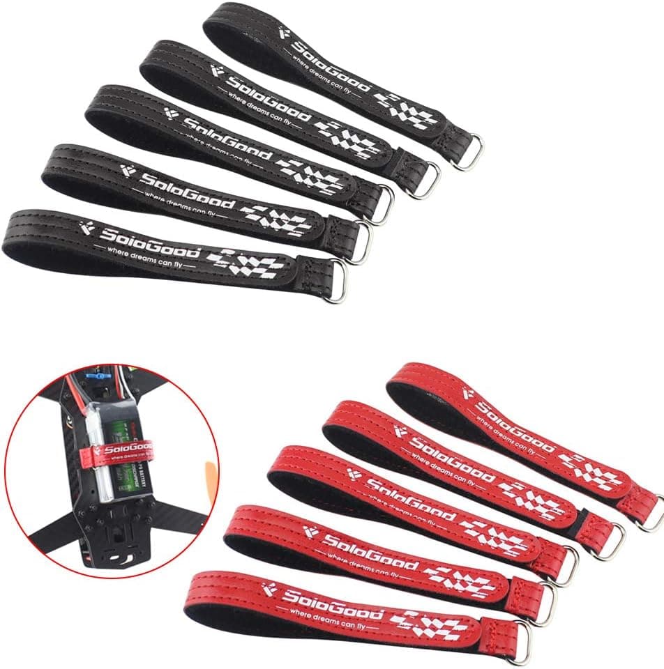 SoloGood 10 PCS RC Lipo Battery Straps 15x250mm Reinforced Non-Slip Battery Straps Using Leather Material &Metal Buckle(Red+Black) …
