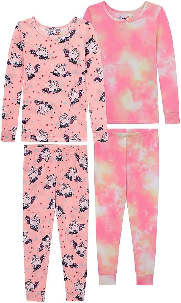 BTween 4-Piece Girls Pajamas, Long Sleeve Tie Dyed Girls Pajamas
