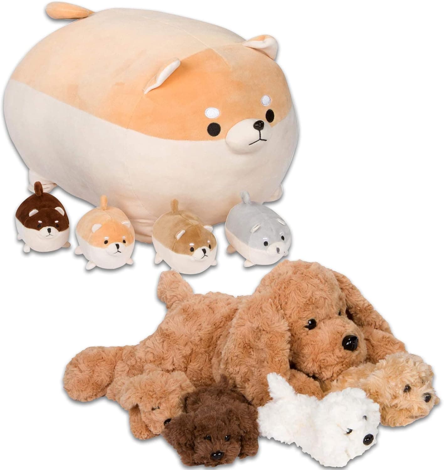 PixieCrush Snugababies Shiba Inu Stuffed Animal Mommy Unicorn Puppy Stuffed Animals for Girls Ages 3 4 5 6 7 8 Years; Stuffed Mommy Dog with 4 Baby Puppies in her Tummy; Toy Pillows for Girls