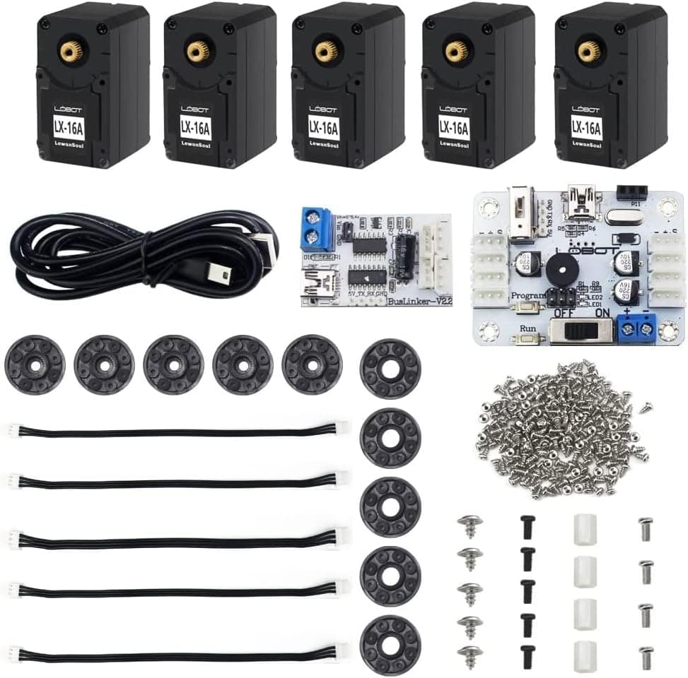 LewanSoul LX-16A Full Metal 17kg High Torque Serial Bus Servo Robotic Servo with Debug Board and Servo Controller(Pack of 5, Control Angle 240)