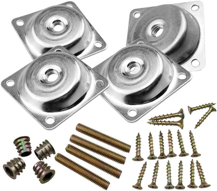 14 Degree Angled Leg Mounting Plates, 4 Sets Furniture Table Leg Attachment Plates Brackets T-Plate M8 Sofa Legs with Hanger Bolts,Converters, Screws, for Sofa Couches, Tables, Seats and More