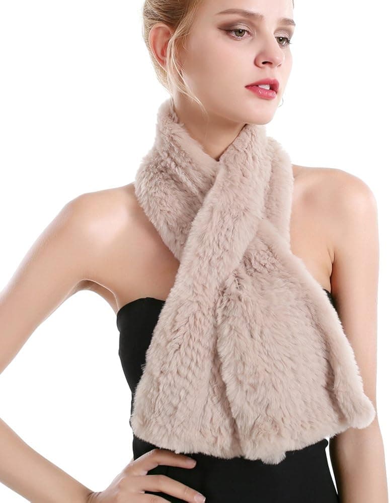 Rabbit Fur Shawl - Real Knit Fur Scarf Winter Wrap Women Warm Cape Neckerchief (Style 2 Soft Cream)