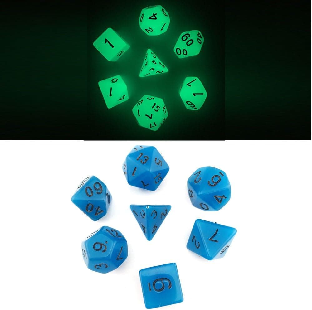 Smartdealspro 7-Die Series Glowing Glow in The Dark for Dungeons and Dragons DND RPG MTG Table Games Dice Die with Free Pouch (Blue)