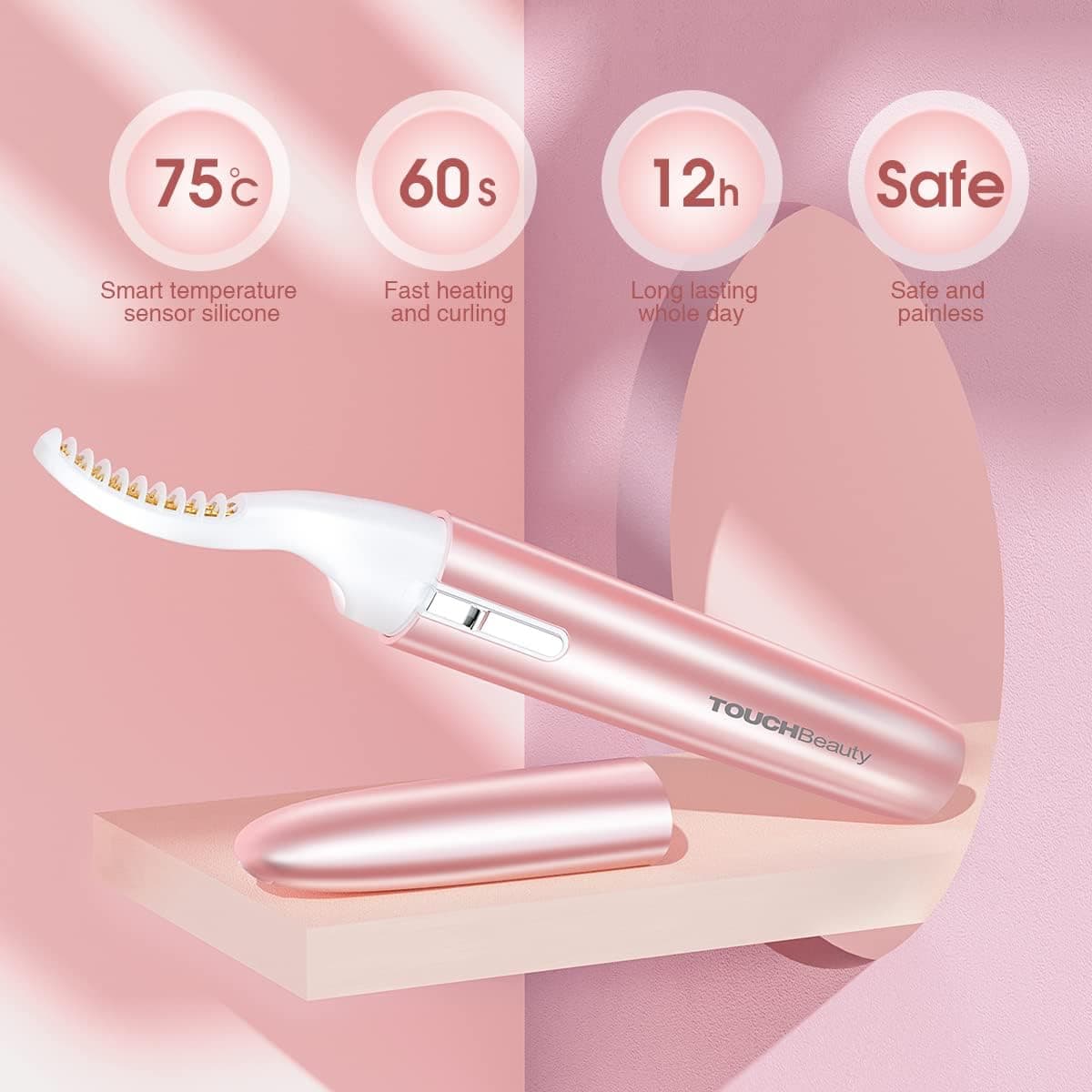 TOUCHBeauty Heated Eyelash Curler with Heating Lashes Curl Comb, Painless Quick Natural Curling Battery Powered TB-2052