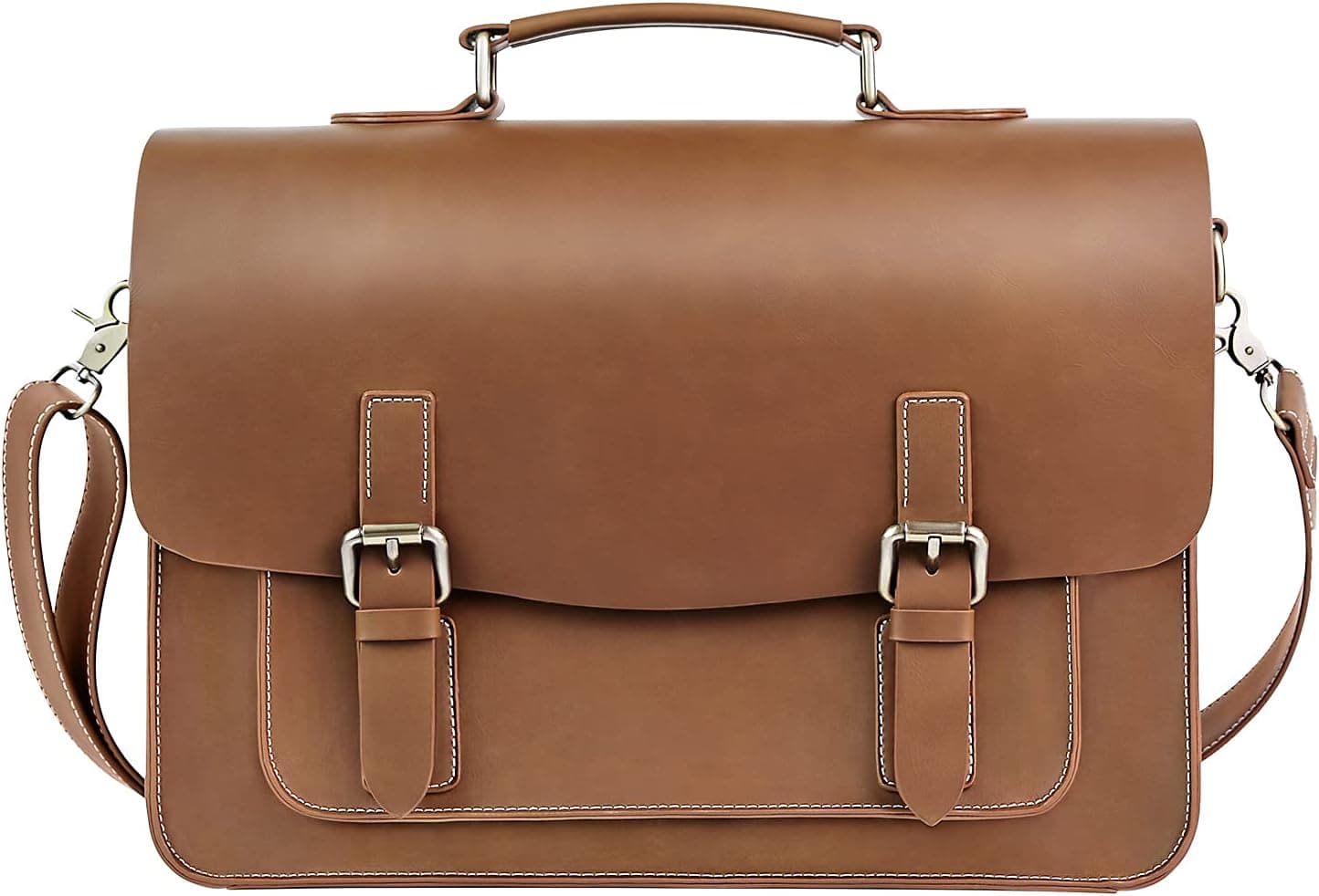 Mens Messenger Bag - Vintage Fashion 15.6 Inch Waterproof Leather Laptop Briefcase Large Satchel Shoulder Bag Computer Bag, Leather Laptop Bag(Brown)