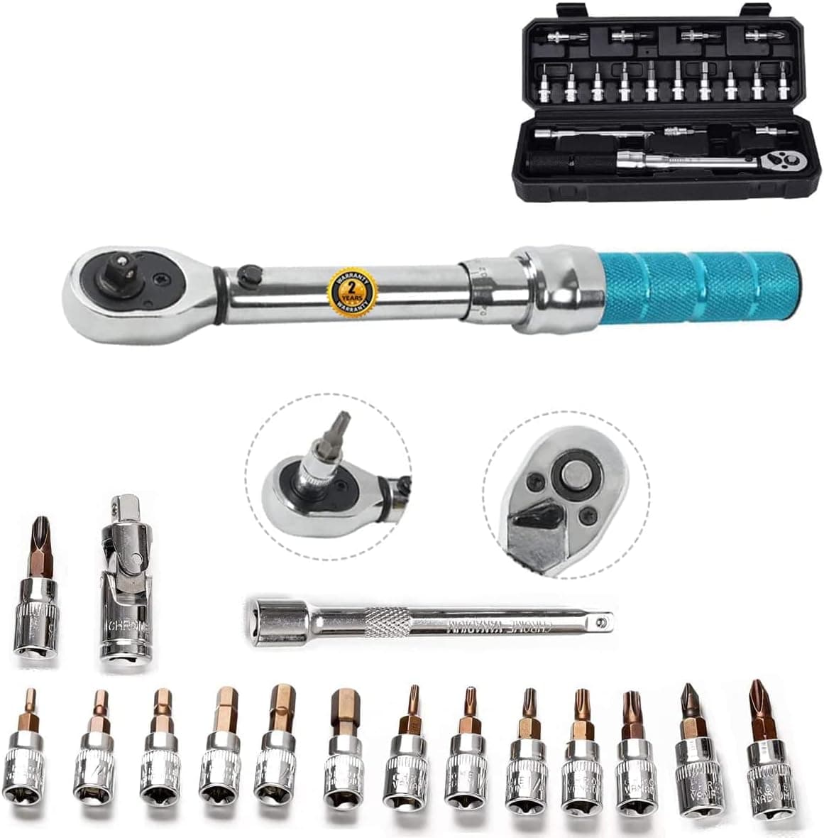 Lucpetk Drive Click Torque Wrench Set Dual-Direction Adjustable 72-tooth Torque Wrench with Buckle (1/4-inch)