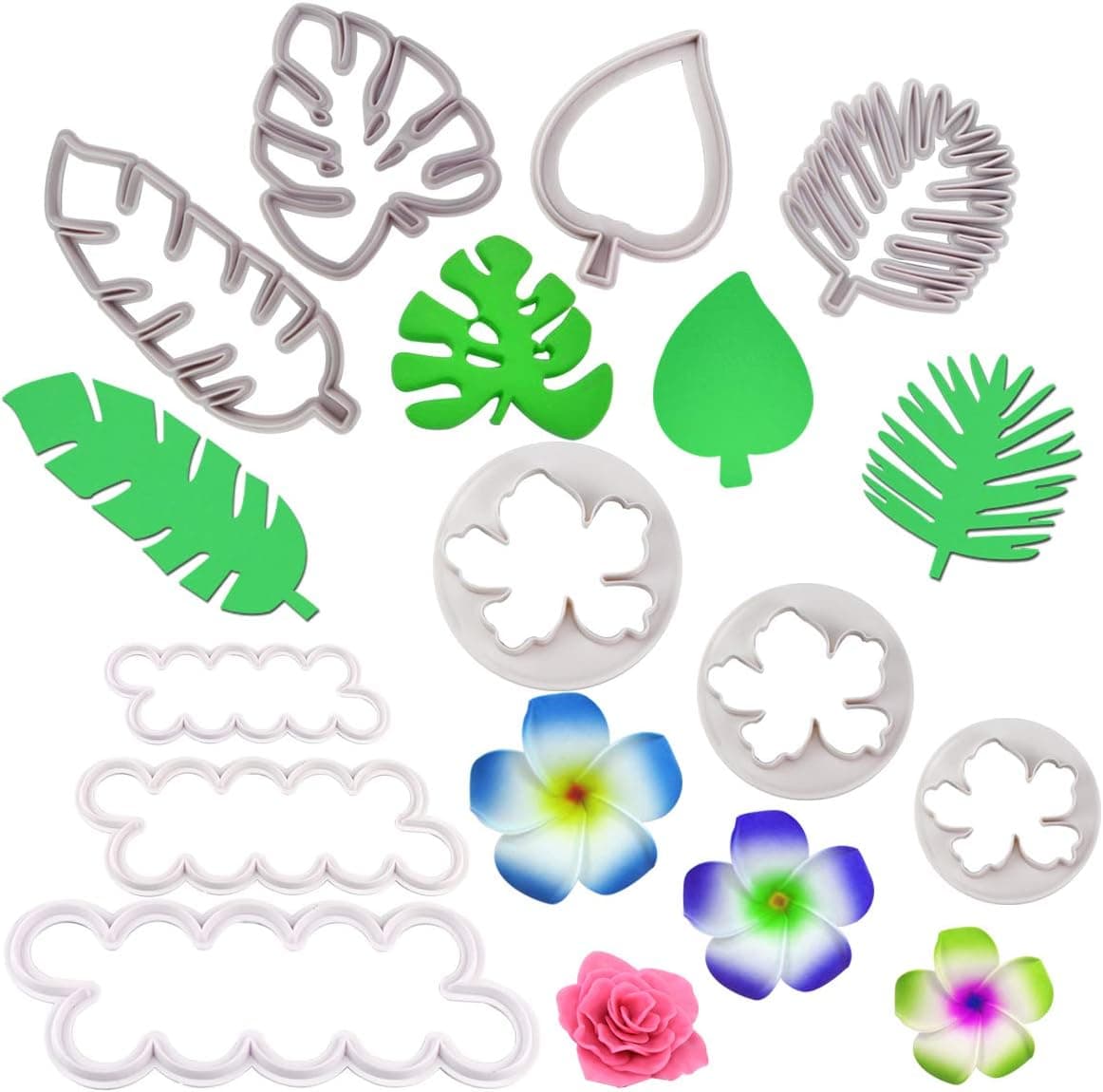 Chistepper Palm Leaves Cutters- Hawaiian Flowers Fondant Cutter/Wild Rose Petals Gumpaste Cutters for Gum Paste, Sugarcraft Candy, Luau Cake Decorating