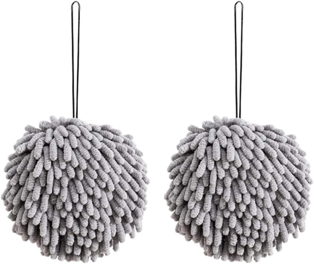 Chenille Hand Towels for Bathroom with Hanging Loop Quick Drying Kitchen Towel Ultra Absorbent Soft Set of 2