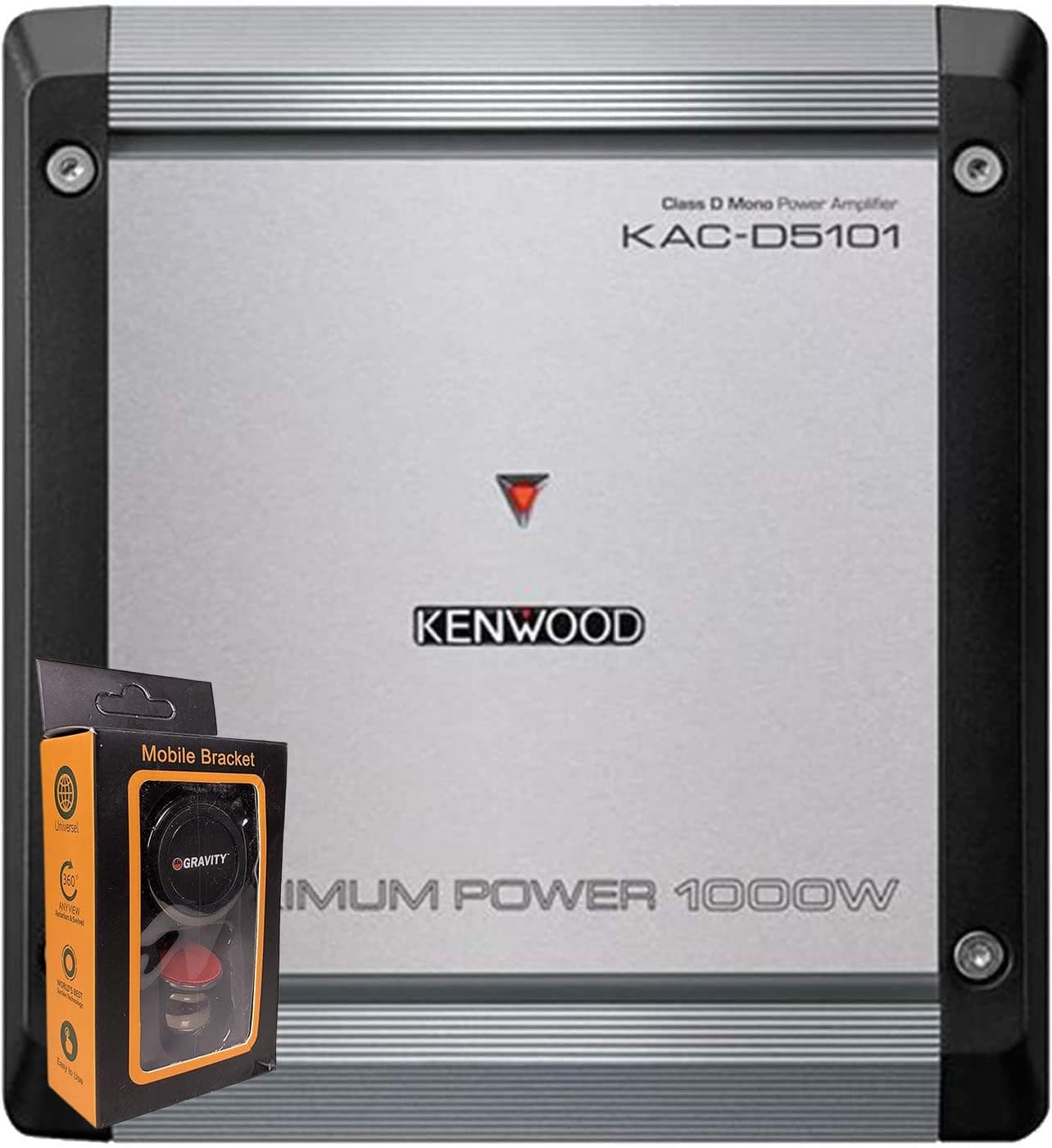 Kenwood KAC-D5101 1000 Watts Max Power Class D Mono Amplifier 2 Ohms RMS 500x1 Stable with Gravity Magnet Phone Holder Bundle