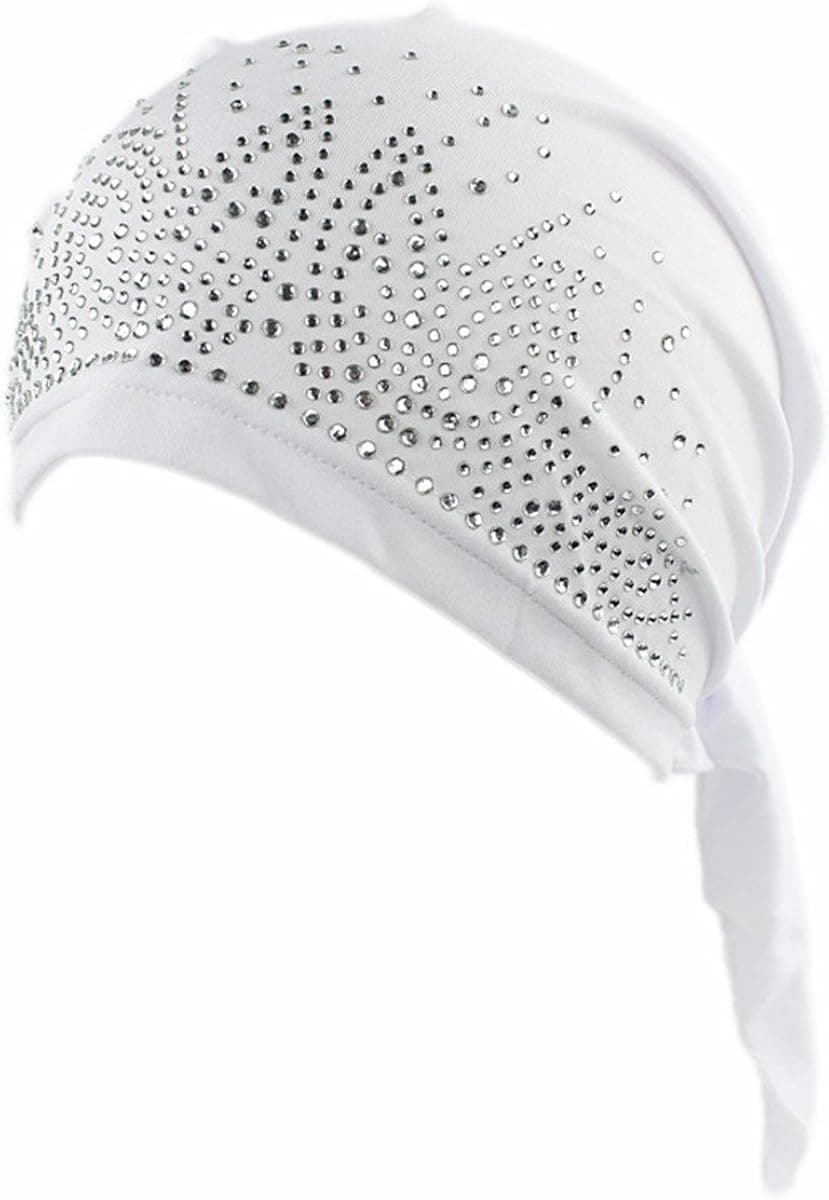 Qhome Womens Rhinestone Head Scarf Head Wrap Chemo Cap Spandex Bandana Du Rag