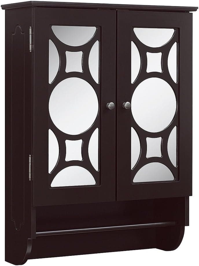 Runfe|#Runfine RFBE12304 BR &Nameinternal Stunning Wall Cabinet In Espresso Color, 2 Mirror Doors with 1 Adjustable Shelf, 1 Towel bar, & Chrome Hardware,