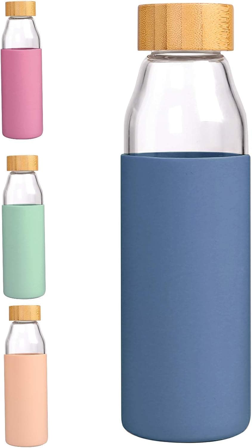 WAVETOPIA 17 Oz Borosilicate Glass Water Bottle with Protective Sleeve