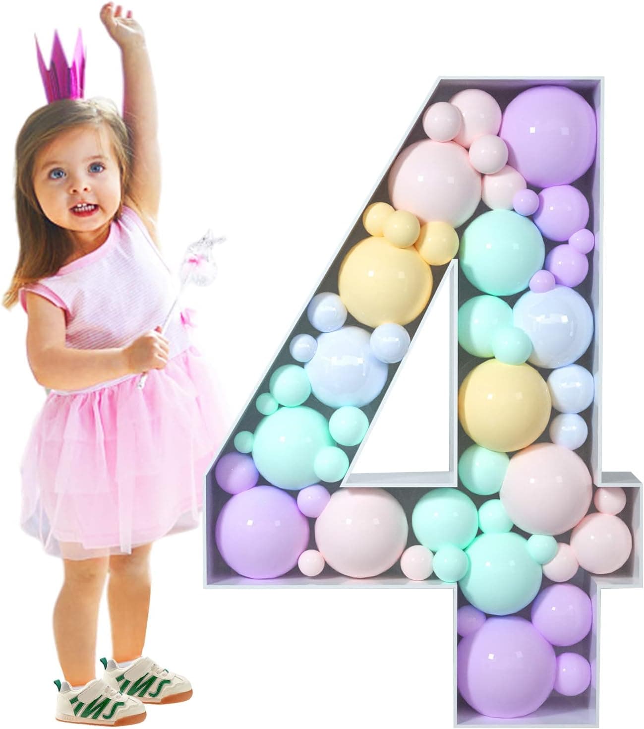 3FT Mosaic Numbers for Balloons, Marquee Number, Mosaic Number Frame, Number 4 Balloon for 4th 24th 40th Birthday Decorations for Women Men, 40th anniversary decorations, Large Numbers for Party Decor