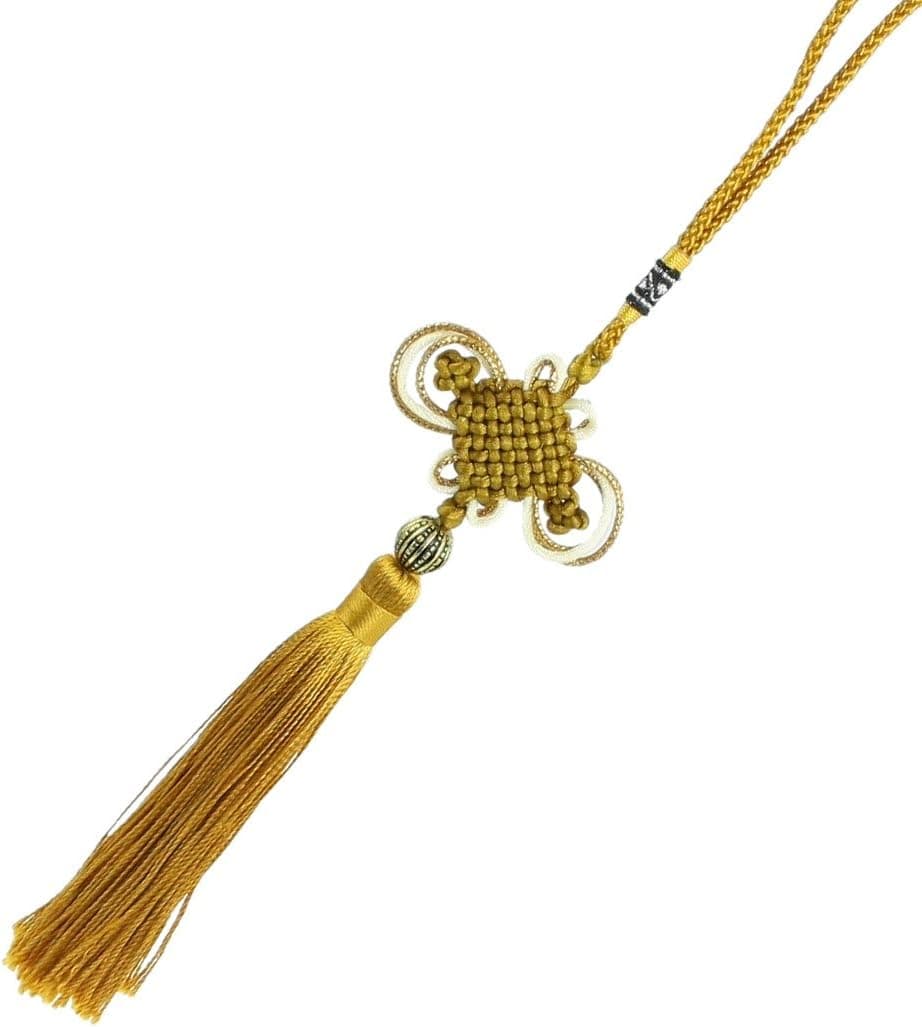 uxcell Handmade Braid Tassel Decor Chinese Knot Ornament Dark Yellow