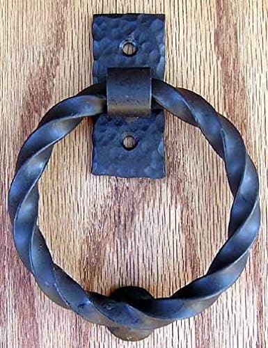 Agave Ironworks Twisted Ring Knocker/Pull | Door Knockers for Front Door | Hand Forged Distressed Iron, Antique Powder Coated Knocker | Home Décor Accessories - Flat Black