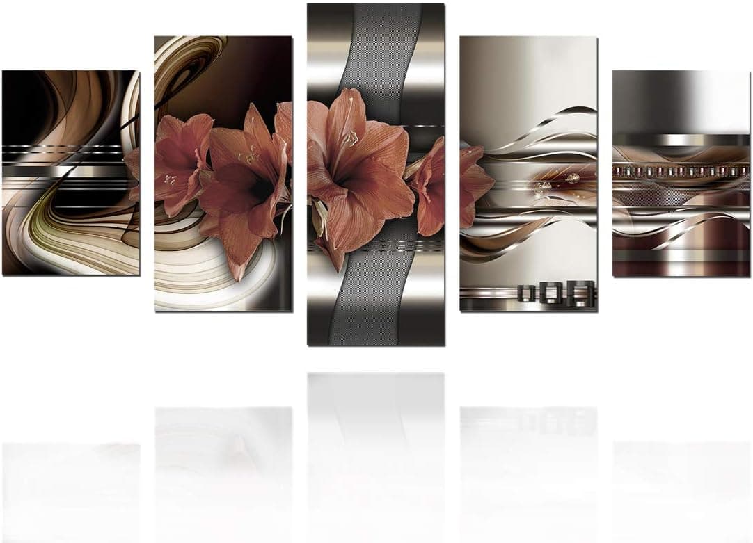 Canvas wall Art Prints 5 panels Modern flower Abstract Painting Decorations for living room Bedroom Diamond Crystal Floral Artwork Framed Easy Hanging (80''WX40''H)