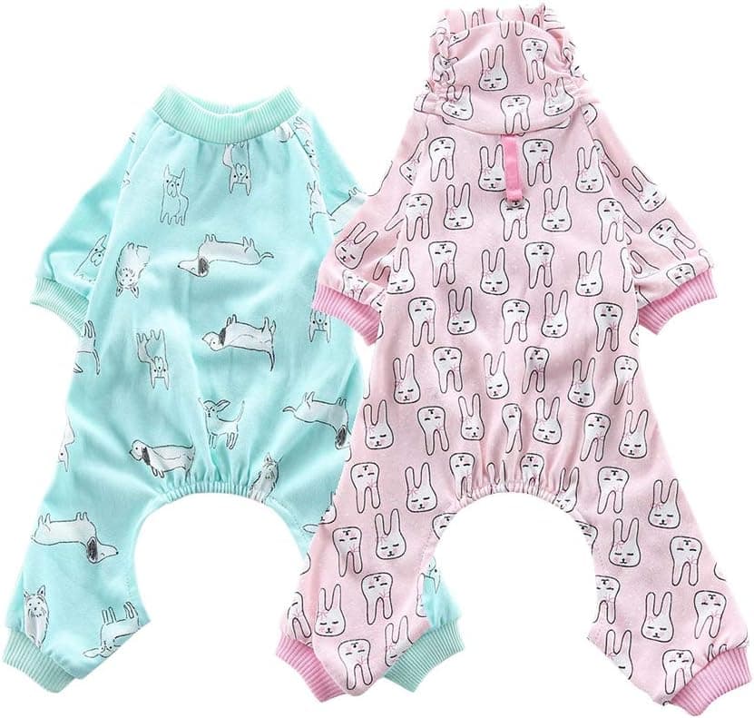 Amakunft 2 Pack Small Dog PJS Jumpsuit, Cotton Soft Puppy Onesie, Cat Rompers Cozy Bodysuits Pet Clothes