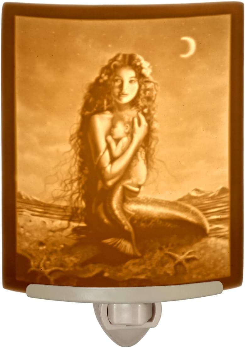 Mermaid and Child Translucent Porcelain Nautical Lithophane Night Light art by David Delamare