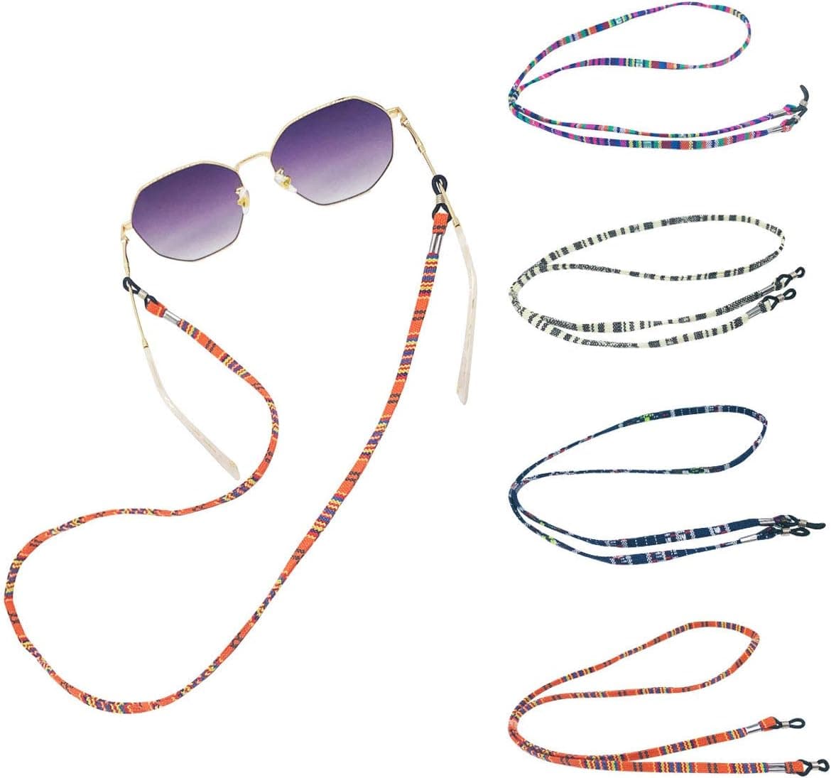 Folaxshoo Eyeglasses String Holder Strap Sports Eye Glasses Chains Eyeglass Straps Cords Sunglasses Anti-Slip Rope Eyewear Retainer Spectacle Reading Glasses Neck Lanyard Cord for Women Men (4 Pieces)