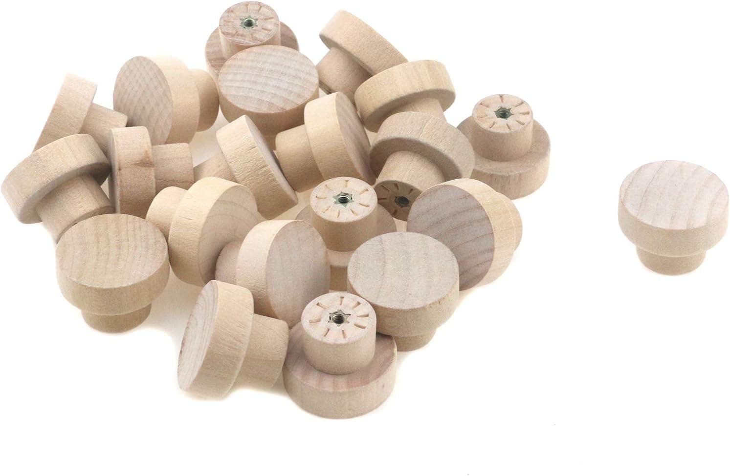 T Tulead Mini Wooden Cabinet Knobs Unfinished Furniture Pull Knobs Drawer Dresser Pulls Handles 1.34" Diameter,1" Height Round Door Knobs Pack of 20 with Screws