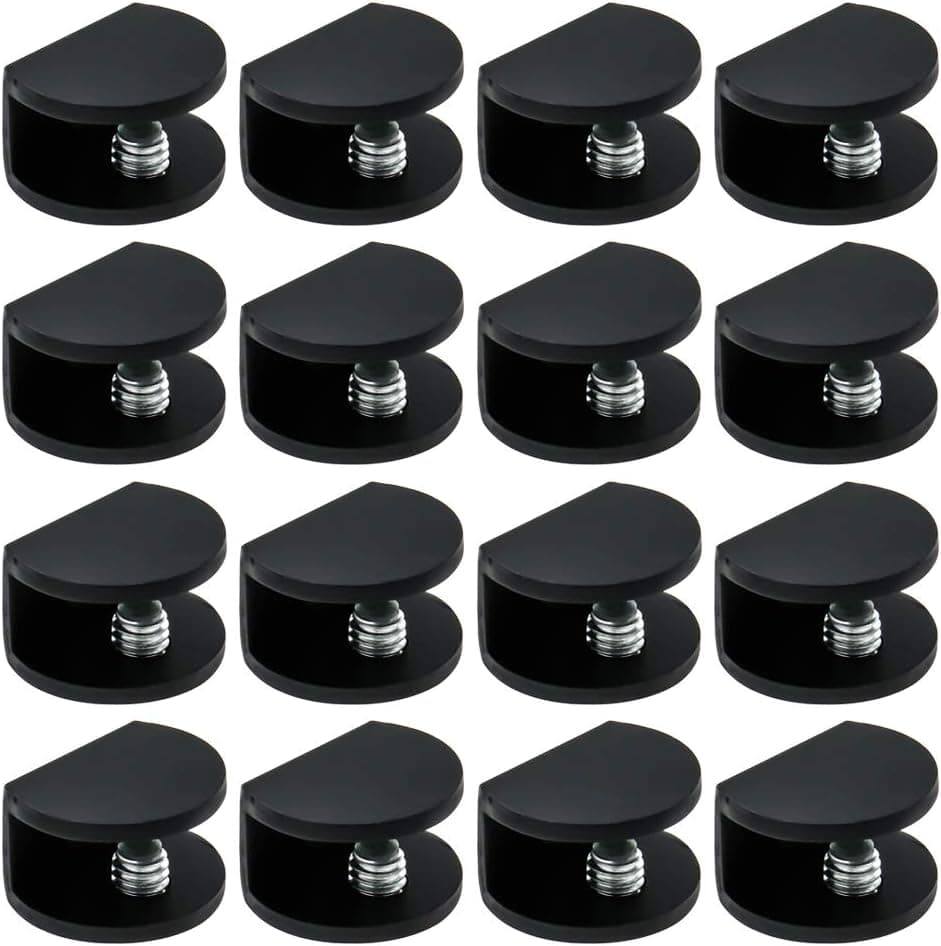 LC LICTOP Adjustable Aluminum Alloy Glass Clamp Clip Holder Black Half Round for 0.2"-0.31" Glass 16pcs