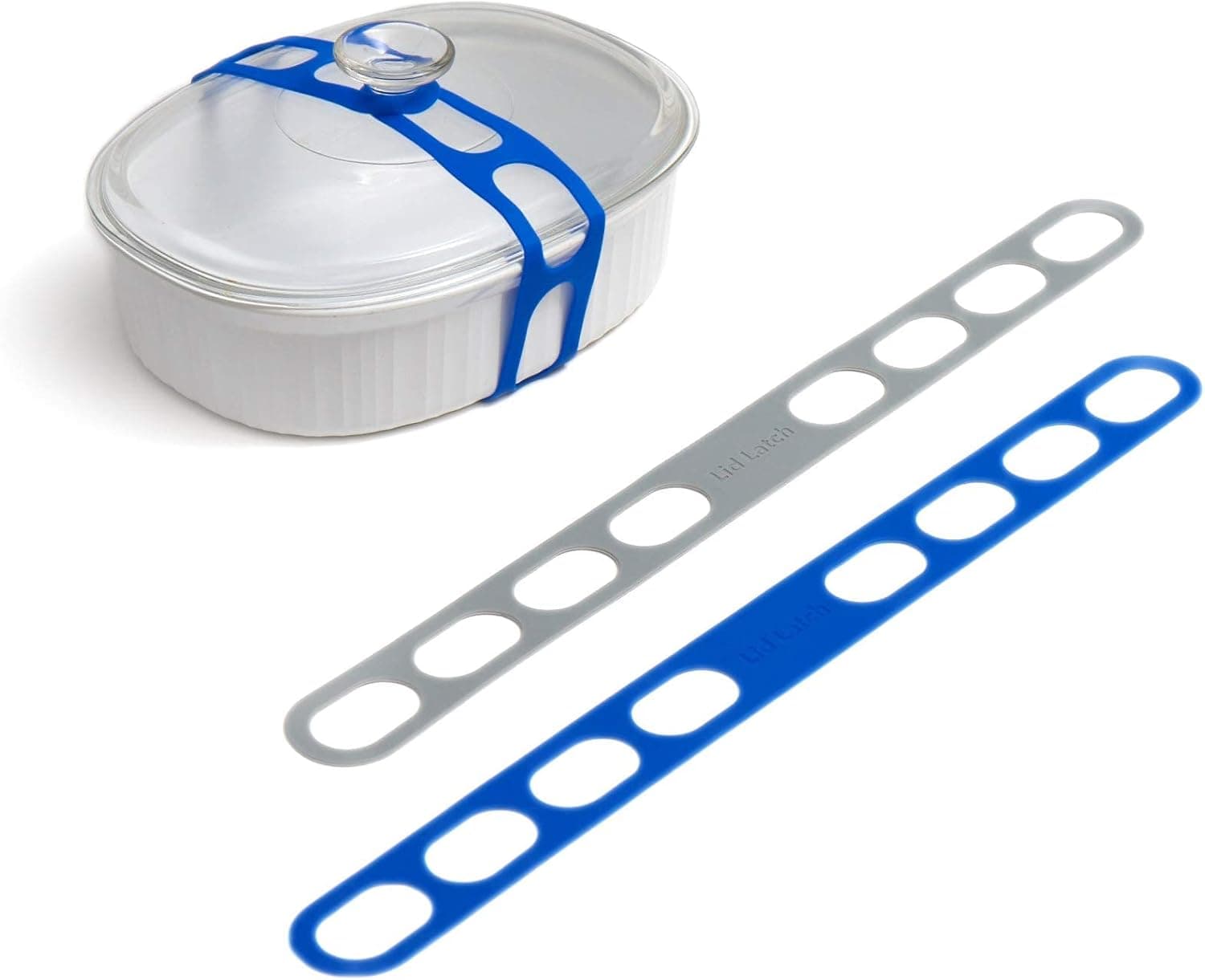 Lid Latch the reusable universal lid securing strap for crockpots, casserole dishes, pots, pans and more. Make it easy to transport your favorite dishes with one simple strap.