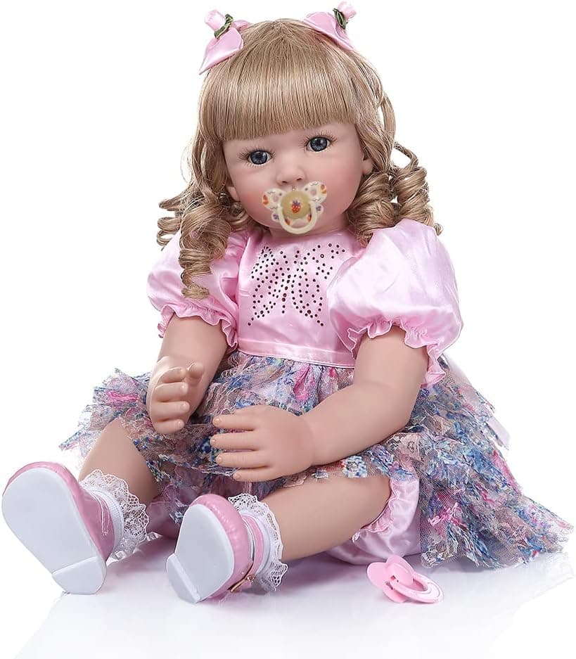 Zero Pam Blonde Reborn Toddler Girls, 24inch Princess Girl with Gold Hair and Blue Eyes, Cute Realistic Caucasian Girl and Colorful Dress, can use Magnetic Pacifier
