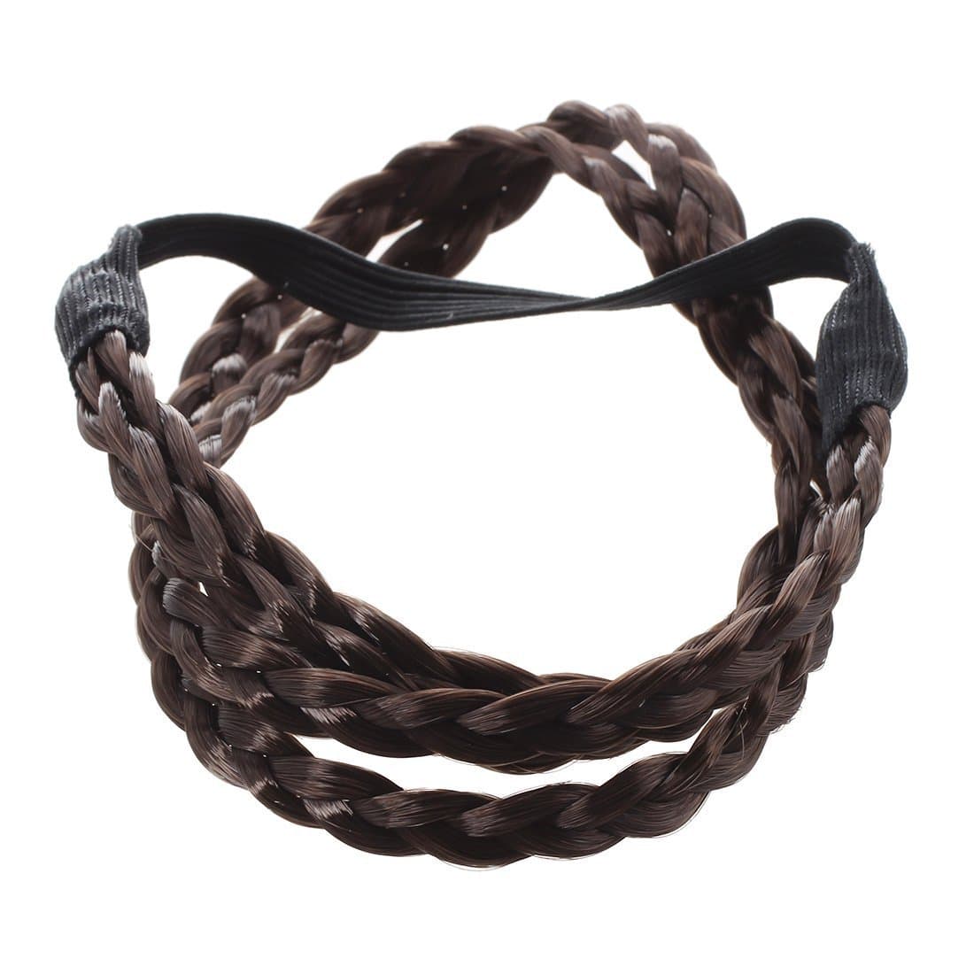 TOOGOO(R) Bohemian Double Hair Braid Plait Headband - Coffee