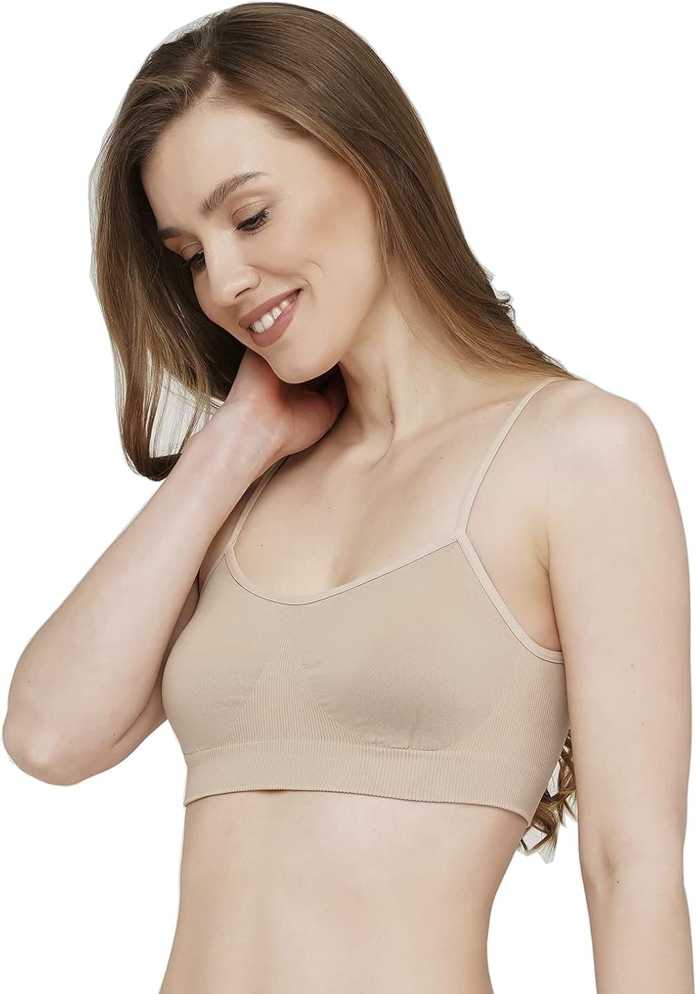 RONDO Women's Bra Yoga Mini Cami Seamless Bralette Microfibr Stretch Bra Thin Strap Bralette