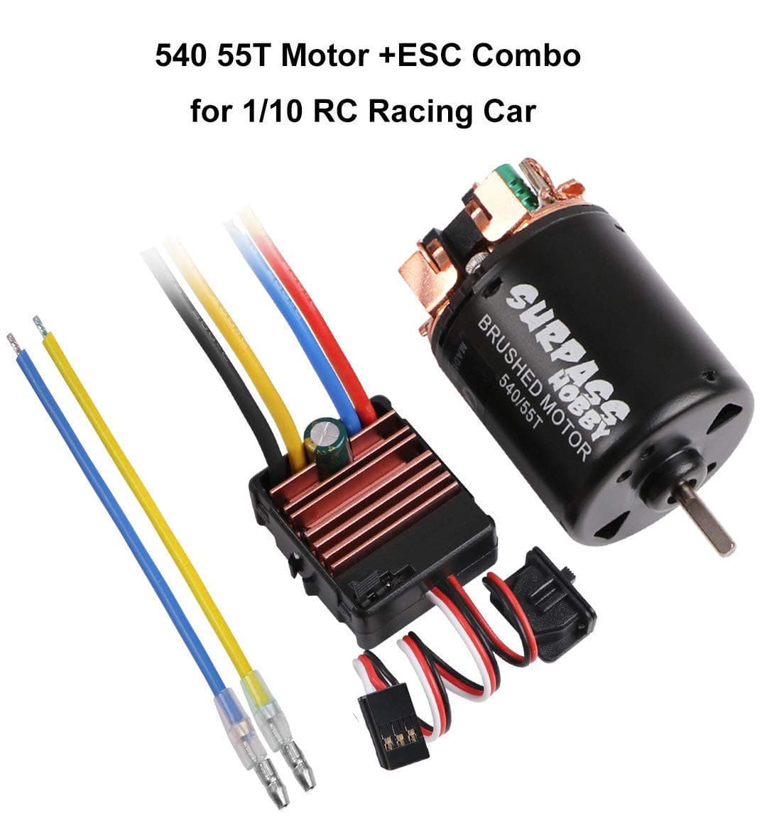 540 55T 4 Poles Brushed Motor and 60A Brushed ESC Combo with 5V/2A BEC 540 Motor ESC Combo for 1/10 RC Racing Car