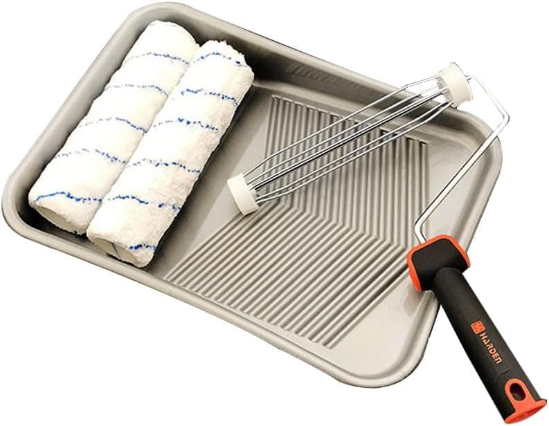 Metal Paint Tray, Lightdot Hardware, 4PCS, 9 inch 5-Wire Roller Frame, Two High-Capacity Polyester Rollers, One Mental Tray