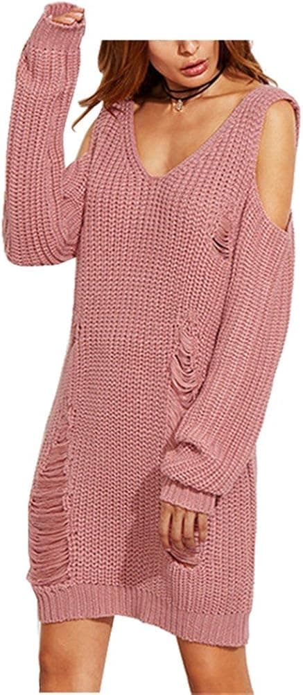 Clearance! Myobe Women's Tops Long Sleeve Tunic T Shirt Dress Solid Blouse (L, Pink)