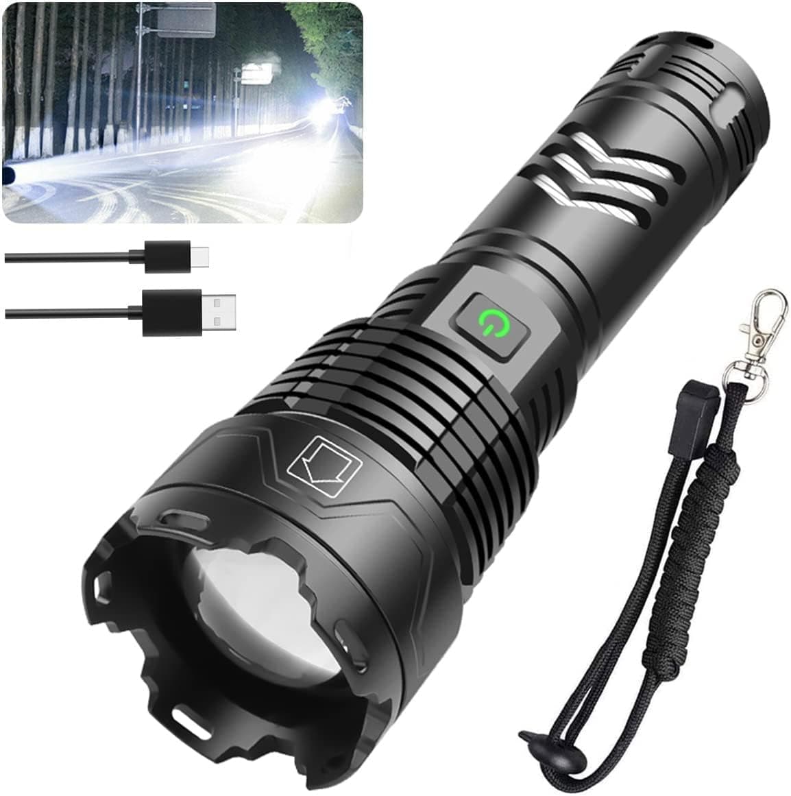 Garberiel 120000 High Lumens Flashlight Upgrade Super Bright XHP160 LED Flashlights Rechargeable, Zoomable, Waterproof, 5 Modes, USB Handheld Flashlight for Camping, Hiking, Emergency