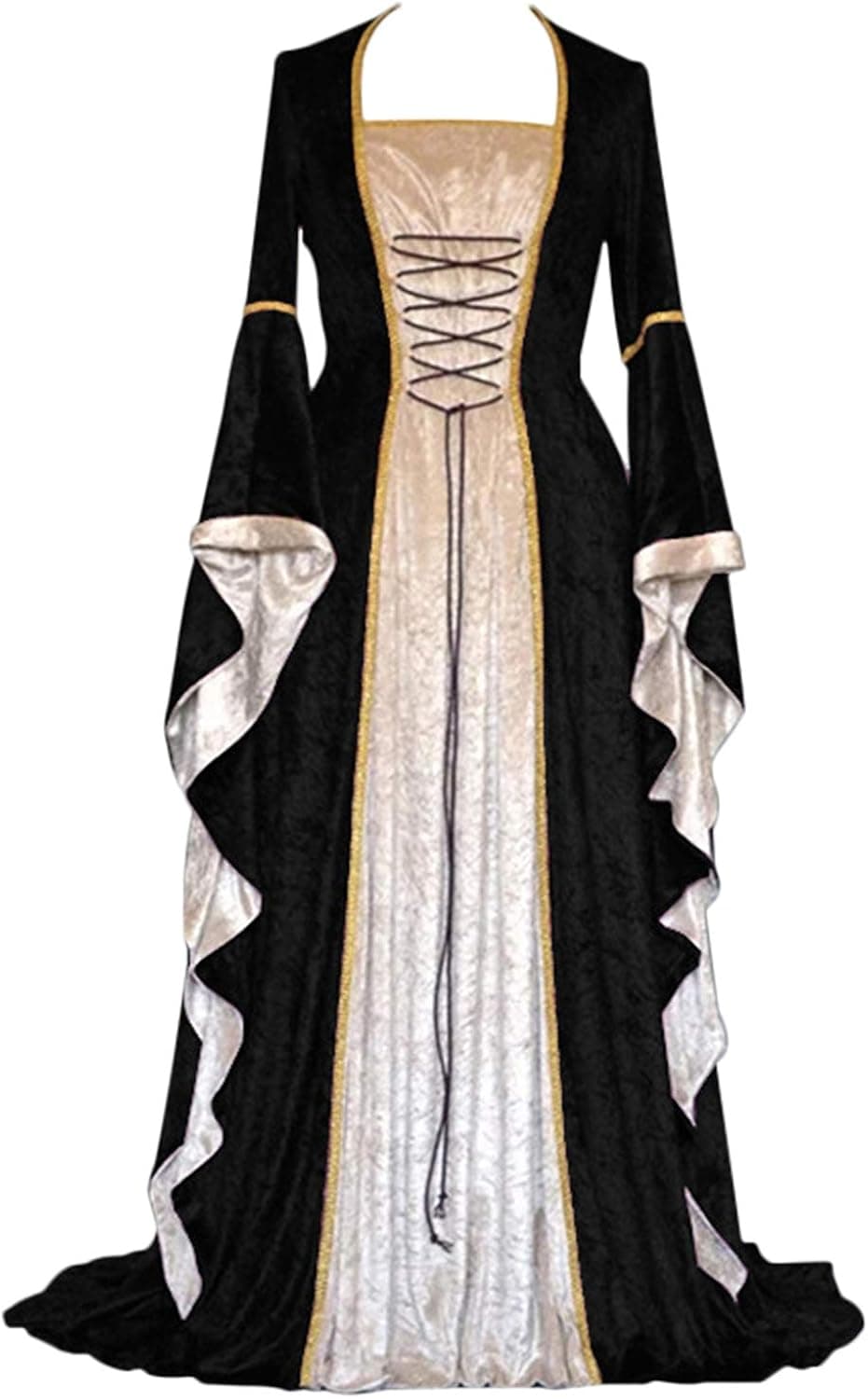 BITSEACOCO Medieval Renaissance Gown Dress for Women, Adjustable Lace up Irish Retro Gown Long Dress Halloween Costumes