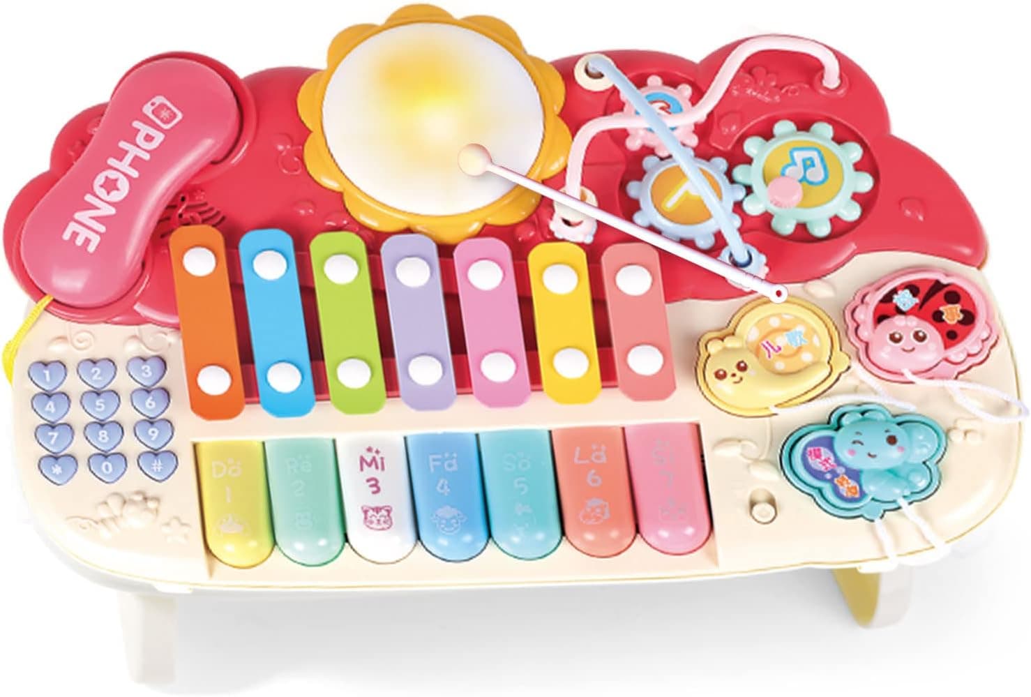 WISHTIME Musical Toys for Toddlers - Baby Musical Toys 6 in 1 Multifunction Toy with Electronic Learning Toys Piano, Keyboard, Phone, Gear, Drum, Xylophone for Infant Boys and Girls Birthday Gifts