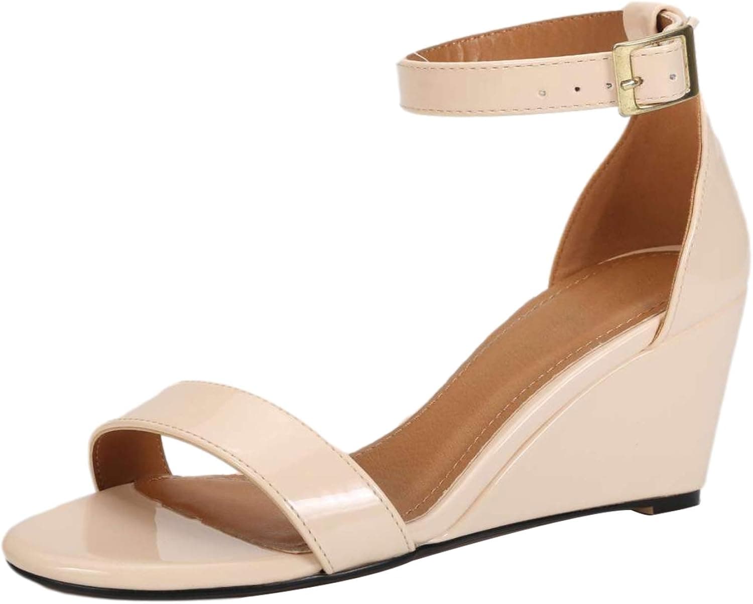 Enelauge Women's Men's Ankle Strap Low Wedge Sandals Open Toe Wedding Dress Shoes Apricot 39-8 US
