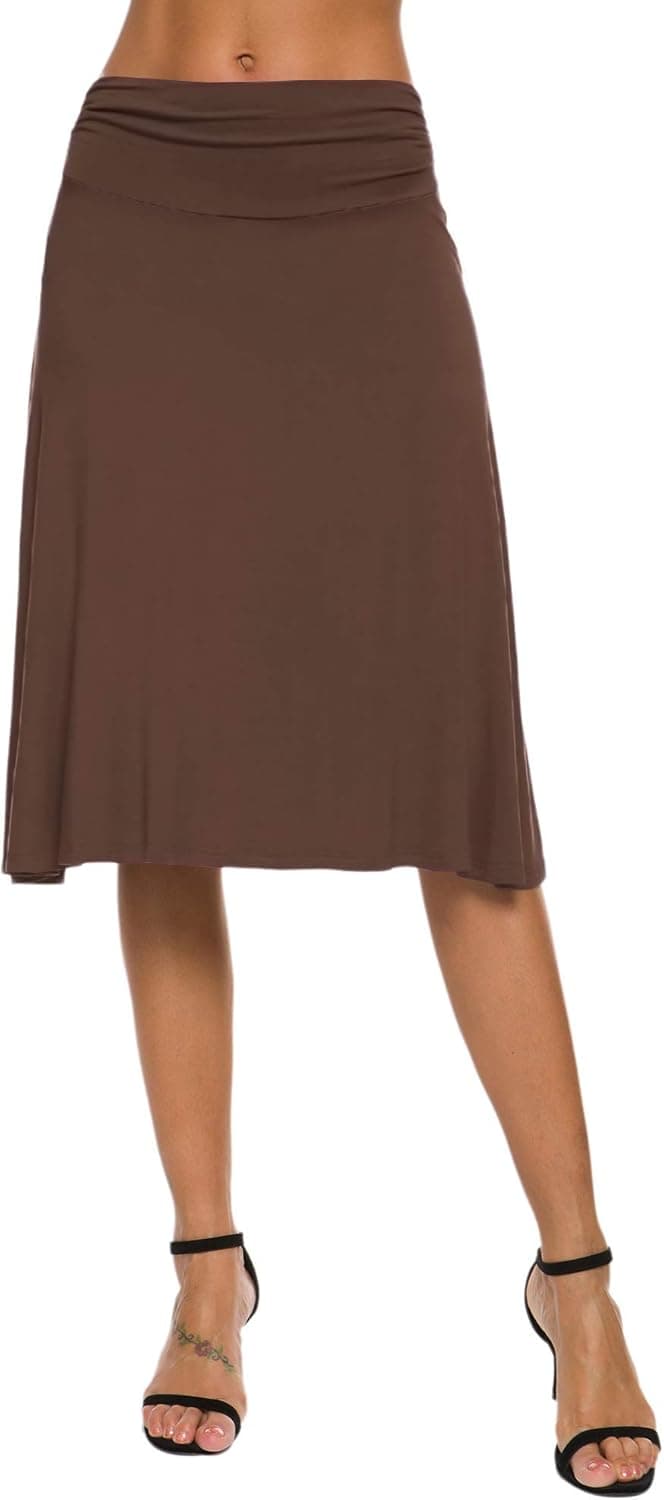 EXCHIC Women's Stretchy Ruched Waist Casual Flared Yoga Skirt