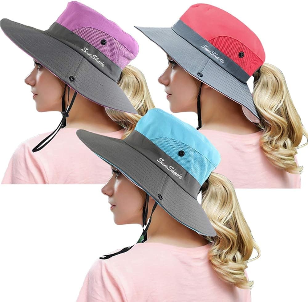 Peicees Womens Sun Hat Packable Ponytail Hat Cowboy Hat Bucket Hat Fishing Hat