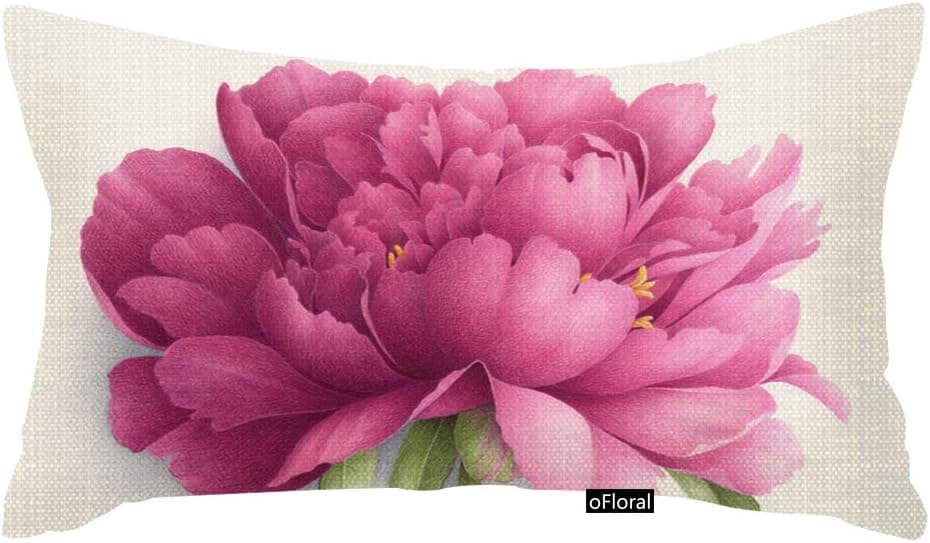 oFloral 12x20 Inche Vintange Flower Pattern Peony Floral Cotton Linen Throw Pillow Cover Home Decorative Pillow Case Cushion Cover