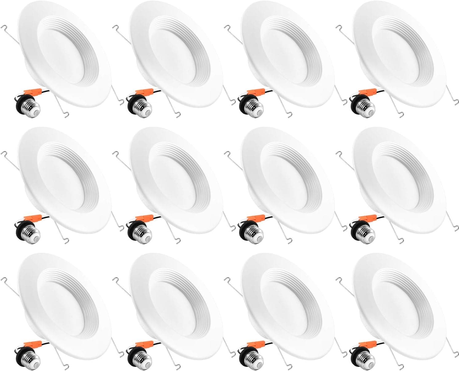 Luxrite 5/6 Inch LED Recessed Lights Dimmable, 15W, 3500K (Natural White), 1100 Lumens, Retrofit LED Downlight 120W Equivalent, DOB, Baffle Trim, Energy Star, ETL Listed, IC & Damp Rated (12 Pack)