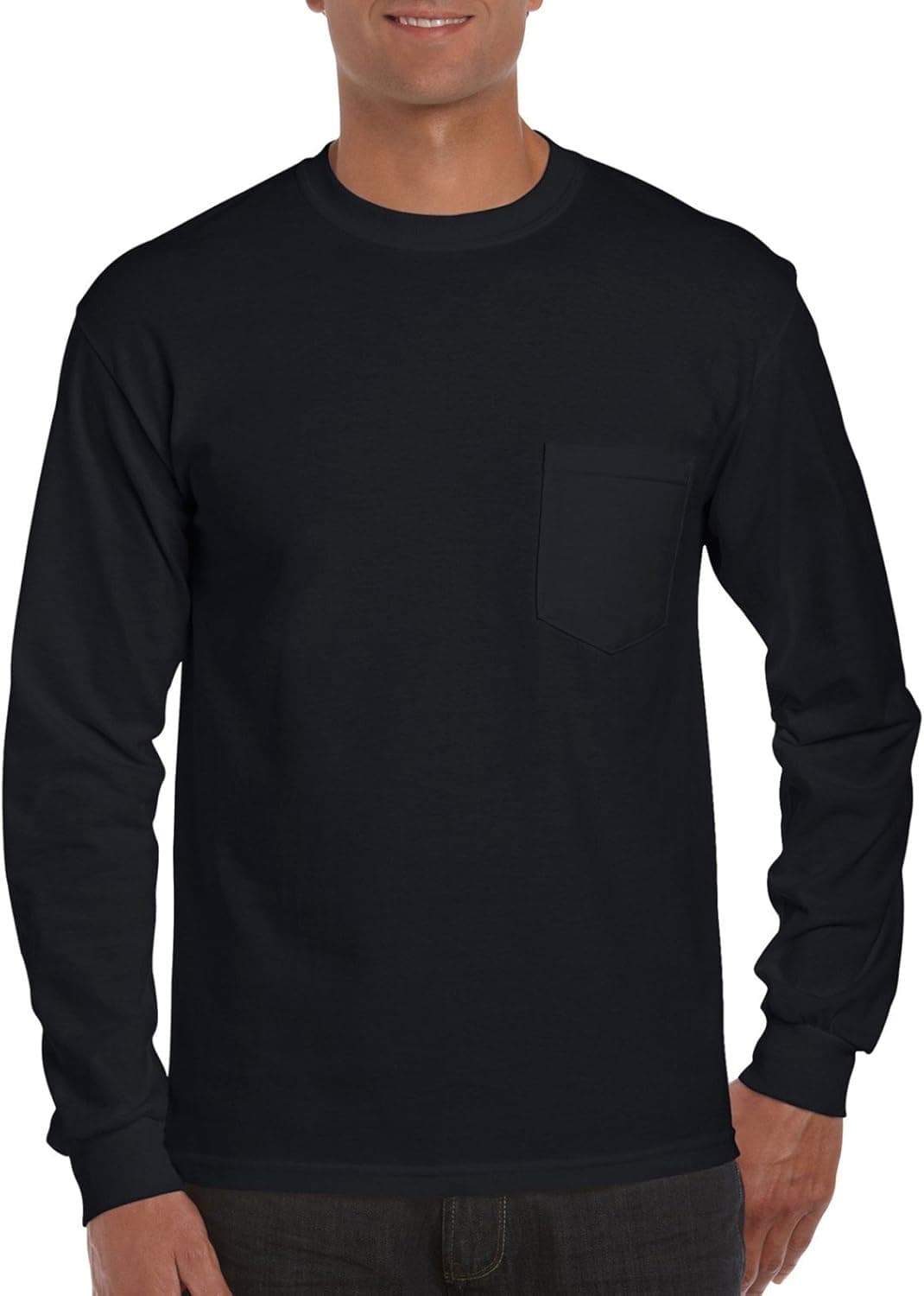 Gildan Ultra Cotton Long Sleeve T-Shirt with a Pocket, Black