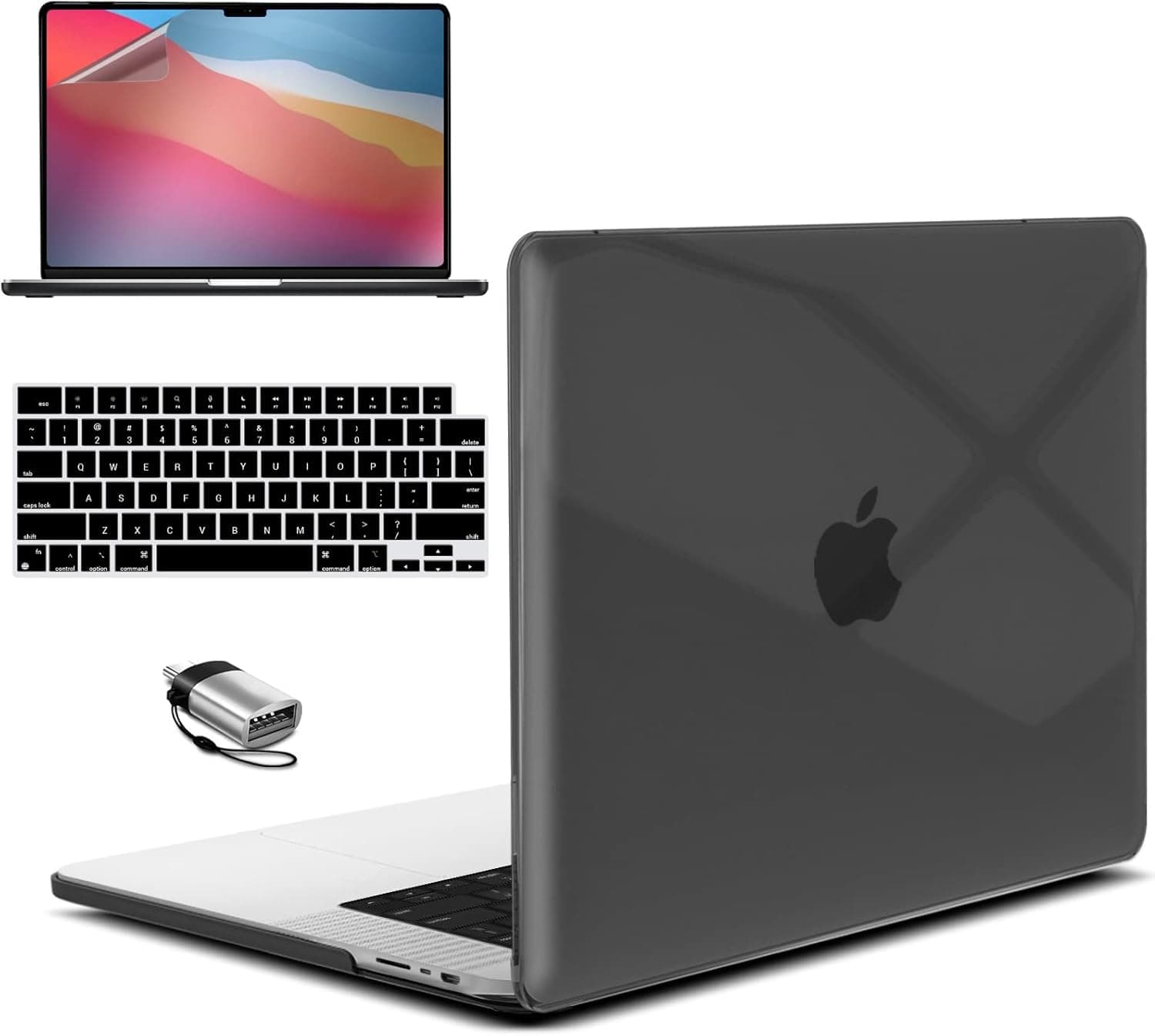 IBENZER Compatible MacBook Pro 14 Inch Case 2023 2022 2021 M2 A2779 M1 A2442 Pro Max, Hard Shell Case&Keyboard Cover&Screen Protector&Type C for Apple Mac Pro 14 Touch ID, CrystalBlack, MT14-CYBK+2TC