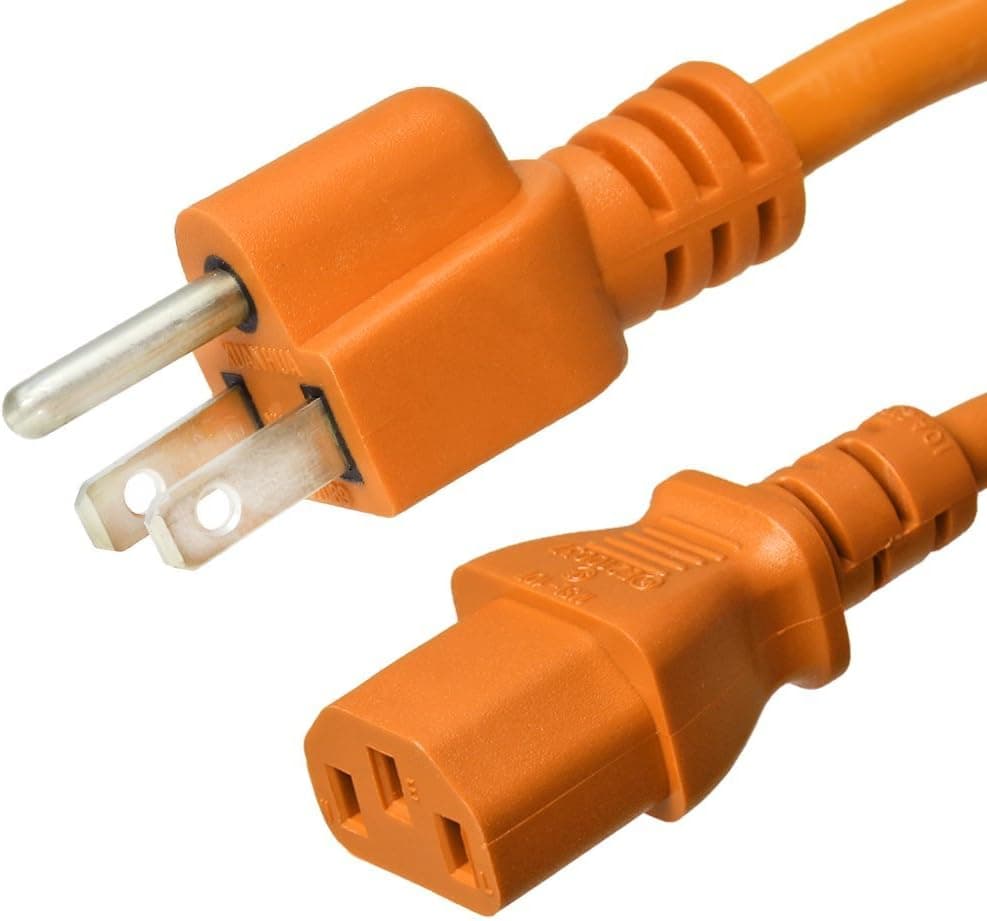 5-15P to C13 Power Cord, Orange, 15A, 125V, 14/3 SJT, 1 Foot