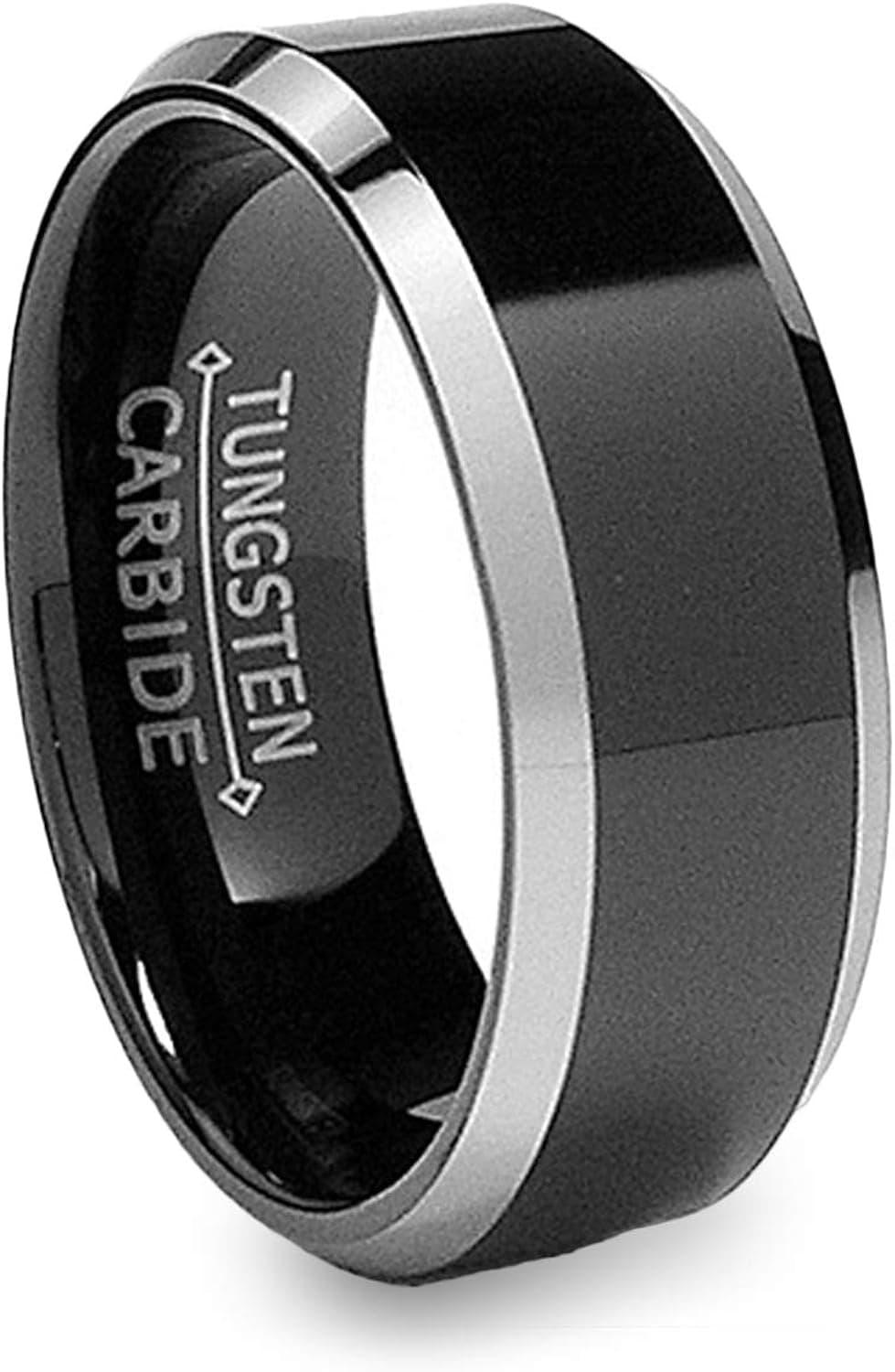Metal Masters Co. 8MM Flat Top Two Tone Black Tungsten Ring Wedding Band Sizes 5 to 15