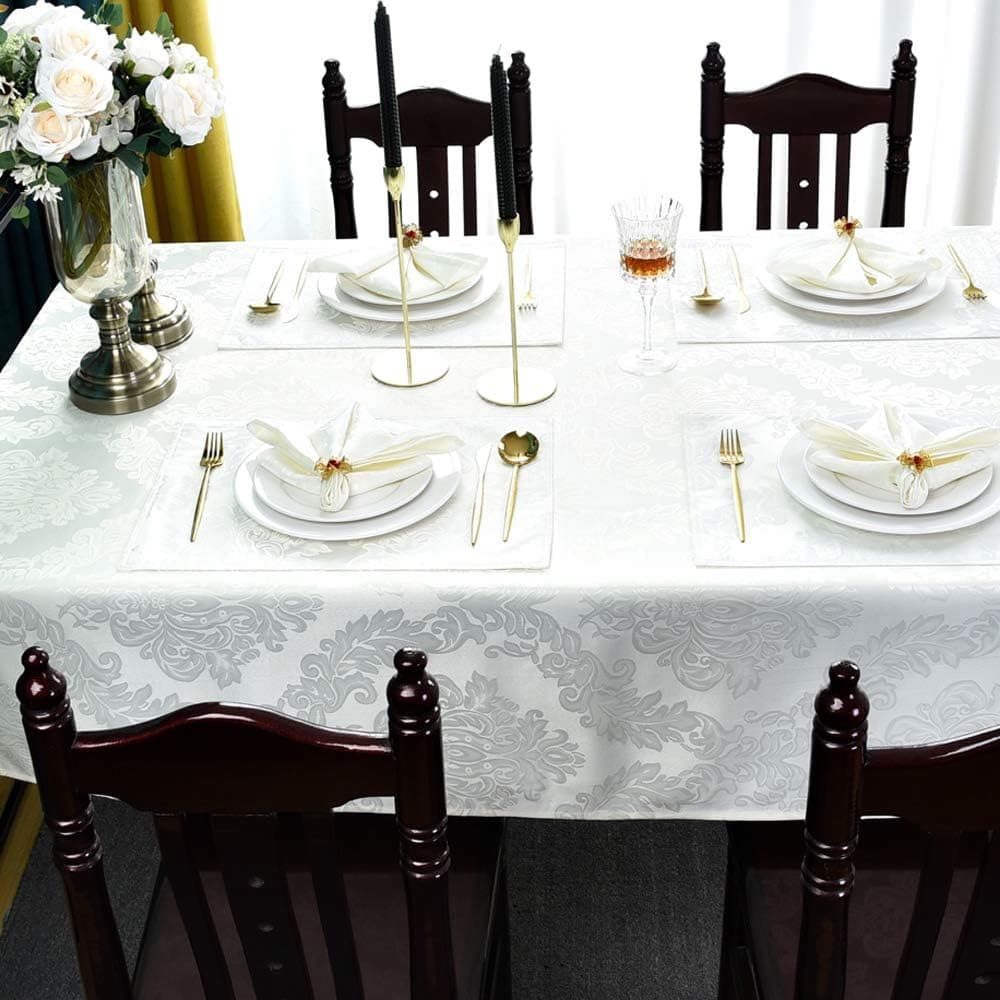 HOMEJOY Jacquard Damask Rectangular Tablecloth Spillproof OilProof Waterproof Decorative Fabric Table Cover for Outdoor and Indoor(60X104, Ivory)