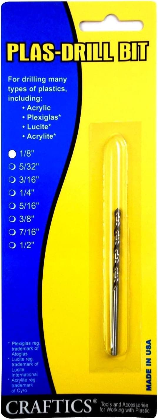 1/8" Drill Bit for Plastic (Acrylics, Plexiglas, Lexan, ABS, PVC, and more) Works with Hand Drill by Craftics