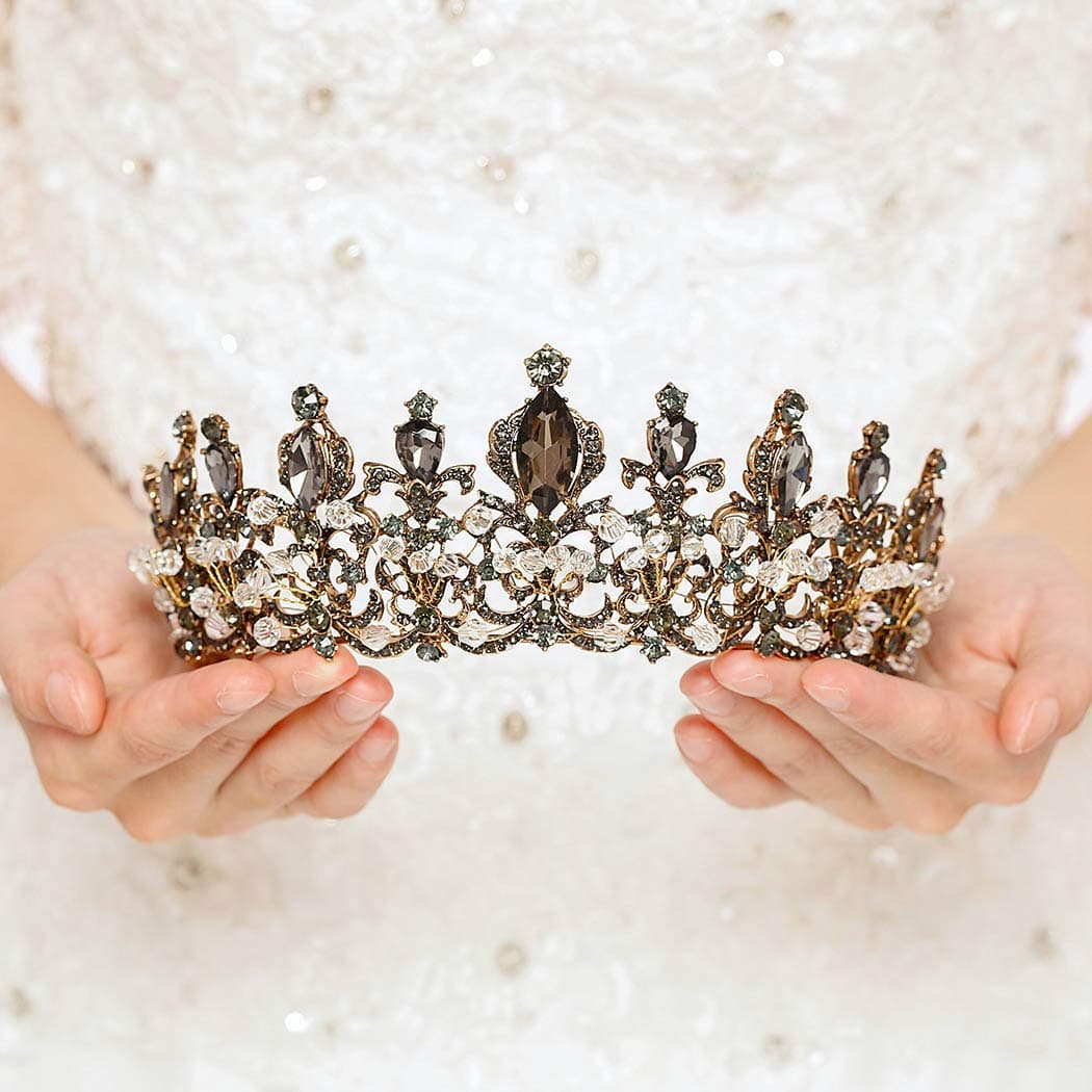 Nicute Baroque Crowns and Tiaras Black Bride Wedding Rhinestone Tiara Queen Crystal Costumes Headpieces Jewelry for Women and Girls